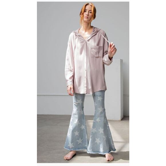 Easel ET21064 - Small - Button Down Hoodie Shirt - Lt Mushroom - Picture 1 of 3